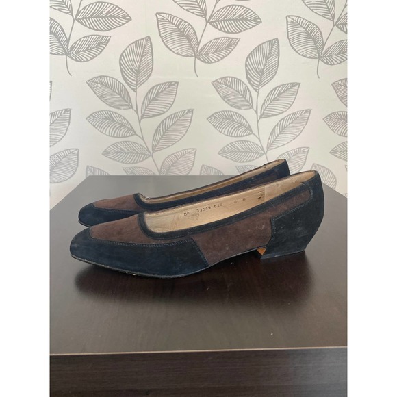 Ferragamo Brown/Black Suede Kitty Heel, Size 6 - Picture 2 of 6